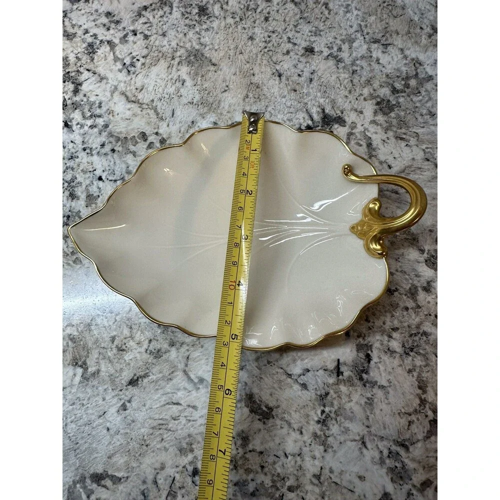Vintage Lenox Hand Decorated With 24K Gold China Leaf Shaped Candy Dish